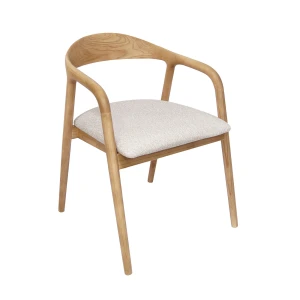 Krzesło drewniane z podłokietnikami krzesło skandynawskie do jadalni krzesło designerskie krzesło tapicerowane z podłokietnikami krzesło jesionowe japandi beżowe kr-52