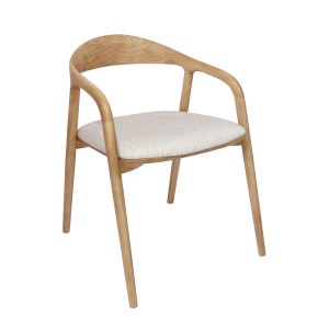 Krzesło drewniane z podłokietnikami krzesło skandynawskie do jadalni krzesło designerskie krzesło tapicerowane z podłokietnikami krzesło jesionowe japandi beżowe kr-53