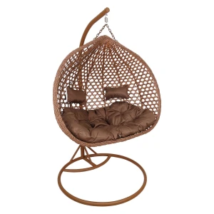Fotel wiszący dwuosobowy podwójny fotel ogrodowy kokon ogrodowy huśtawka kosz bujany z poduszkami brązowy brąz aruba