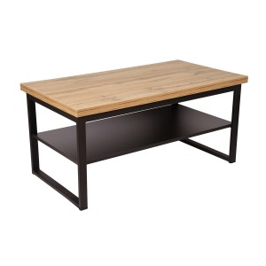 Stolik kawowy z półką ława dąb wotan loft industrial czarne nogi metalowe  ł-14