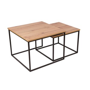 Zestaw stolików kawowych zestaw ław płyta laminowana dąb wotan metalowa podstawa czarna  ł-18