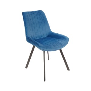 Krzesło tapicerowane do salonu jadalni granatowe pikowane loft industrial czarne metalowe nogi verti