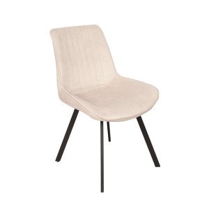 Krzesło tapicerowane do salonu jadalni beżowe pikowane loft industrial czarne metalowe nogi verti