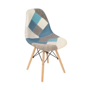 Krzesło tapicerowane skandynawskie drewniane nogi patchwork niebieskie p c