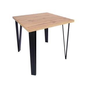 Stół kwadratowy do jadalni salonu  kwadratowy stolik kawowy  płyta laminowana dąb wotan czarne metalowe nogi ST-36