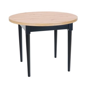 Stół rozkładany okrągły do jadalni dąb artisan  płyta laminowana nogi czarne drewniane ø 100 +35cm odys 