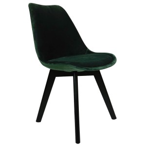 Krzesło tapicerowane skandynawskie do jadalni salonu welur velvet czarne drewniane nogi butelkowa zieleń zielone mia black