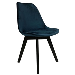 Krzesło tapicerowane skandynawskie do jadalni salonu welur velvet czarne drewniane nogi granatowe mia black