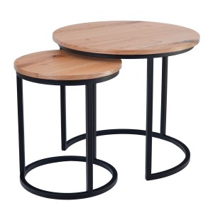 Zestaw nowoczesnych stolików do salonu lobby dąb wotan czarna metalowa podstawa loft  Ł-13