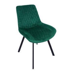 Krzesło tapicerowane do salonu jadalni zielone butelkowa zieleń pikowane loft industrial czarne metalowe nogi  kansas