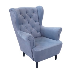 Fotel uszak fotel skandynawski do salonu uszatek pikowany z guzikami szary U-1