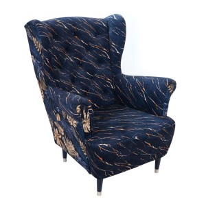 Fotel uszak fotel skandynawski do salonu uszatek pikowany z guzikami czarny we wzory U-2