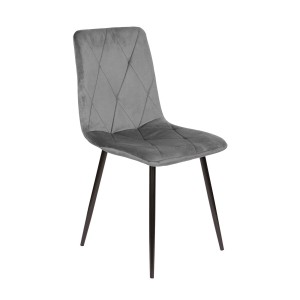 Krzesło tapicerowane welurowe pikowane do salonu jadalni kuchni restauracji metalowe nogi szare naomi
