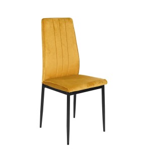 Krzesło tapicerowane do salonu jadalni welur złote musztardowe metalowe nogi boris 