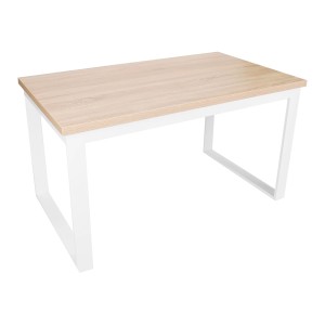 Stół rozkładany stół do jadalni salonu stół loft industrialny płyta laminowana dąb sonoma białe metalowe nogi iris st-29