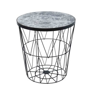 Stolik kawowy okrągły ława z pojemnikiem kosz do przechowywania czarny szary imitacja marmuru helios