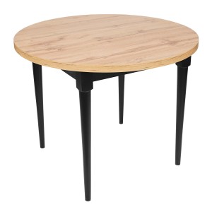  Stół okrągły rozkładany stół do jadalni salonu płyta laminowana dąb wotan nogi czarne drewniane odys st-35