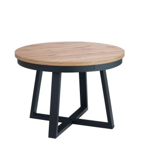 Stół okrągły rozkładany do jadalni salonu dąb wotan czarna metalowa podstawa geometryczna ST-17