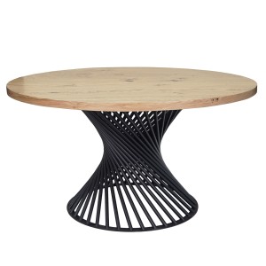 Stół okrągły do jadalni salonu okleina naturalna dąb sękaty fornir czarna metalowa podstawa geometryczna ⌀140cm  ST-14