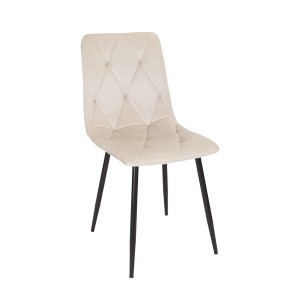 Krzesło tapicerowane welurowe pikowane do salonu jadalni kuchni restauracji metalowe nogi beżowe naomi
