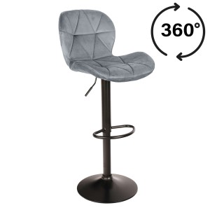 Hoker krzesło barowe szare popiel welurowe welur czarna podstawa metalowa zoya black