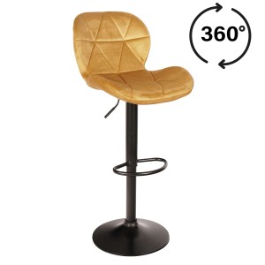 Hoker krzesło barowe  welurowe welur  złoty musztardowy czarna podstawa  zoya black