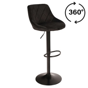 Hoker krzesło barowe  regulowane welurowy czarny metalowa czarna podstawa roma black  