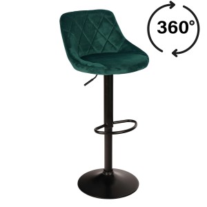 Hoker krzesło barowe  regulowane welurowy butelkowa zieleń metalowa czarna podstawa roma black