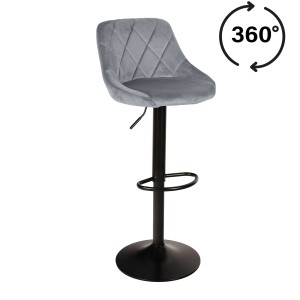 Hoker krzesło barowe  regulowane welurowy szary popiel metalowa czarna podstawa roma black