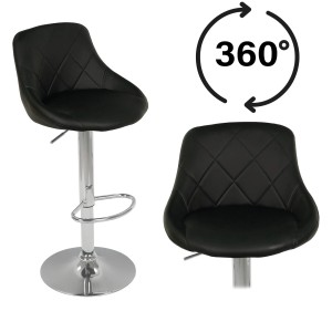 Hoker krzesło barowe  regulowane z przeszyciami czarny ekoskóra roma