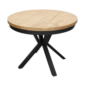 Stół okrągły rozkładany stół do jadalni stół do salonu dębowy stół loftowy okleina dębowa dąb naturalny metalowa podstawa ST-42